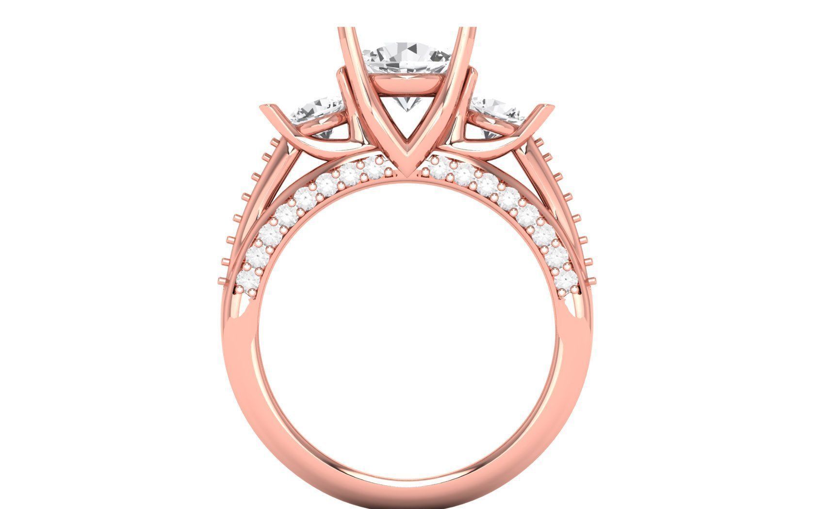 Three Stone Ring Wedding Engagement Women Ring 3D print model_1