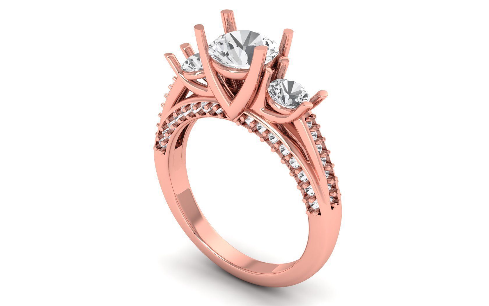 Three Stone Ring Wedding Engagement Women Ring 3D print model_2