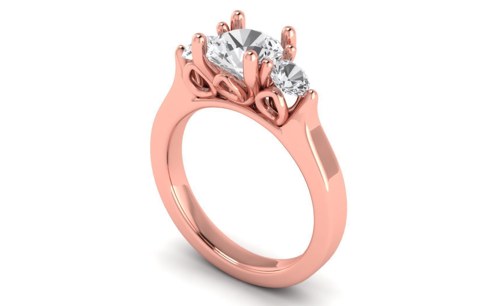 Three Stone Ring Wedding Engagement Women Ring 3D print model_2