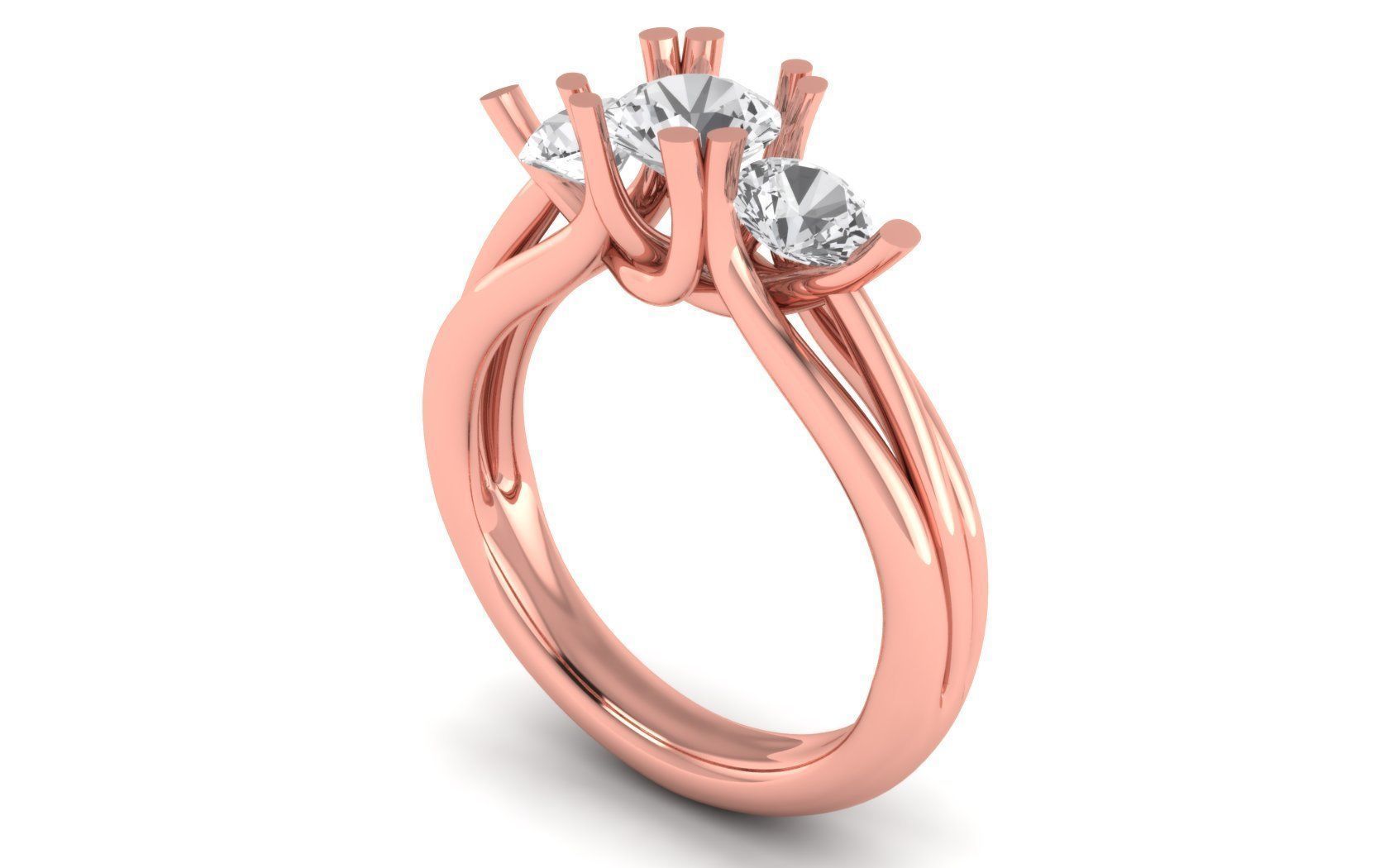 Three Stone Ring Wedding Engagement Women Ring 3D print model_2