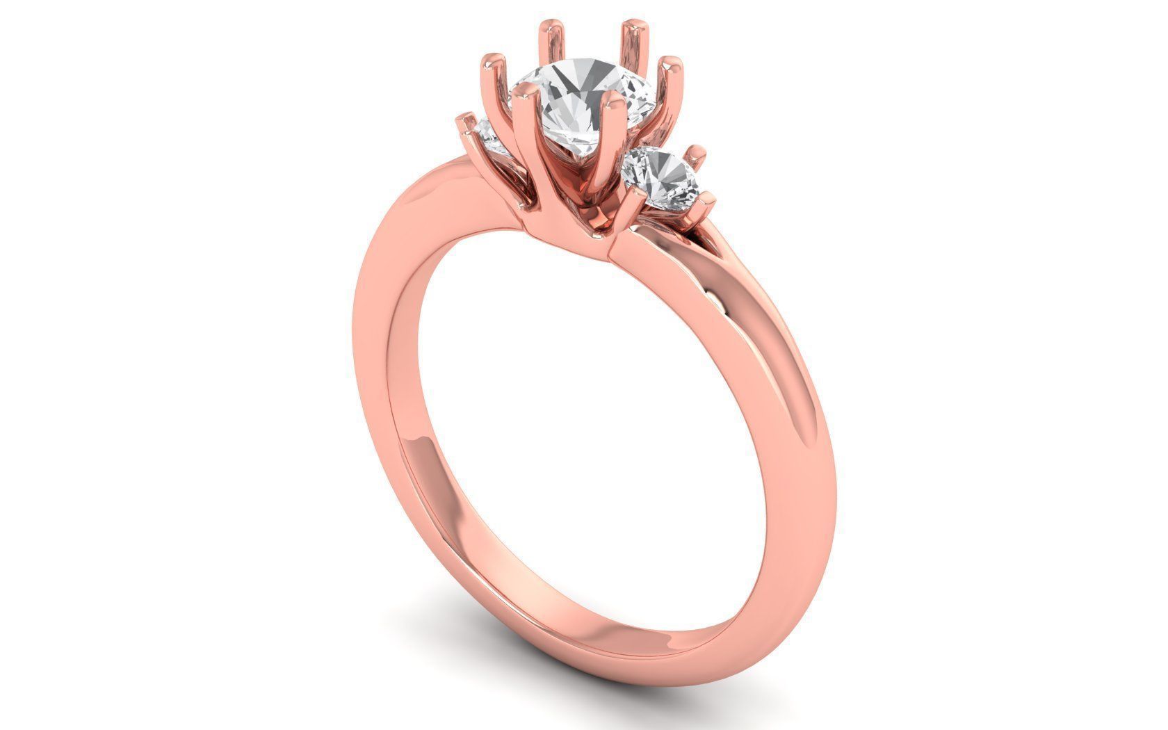 Three Stone Ring Wedding Engagement Women Ring 3D print model_2