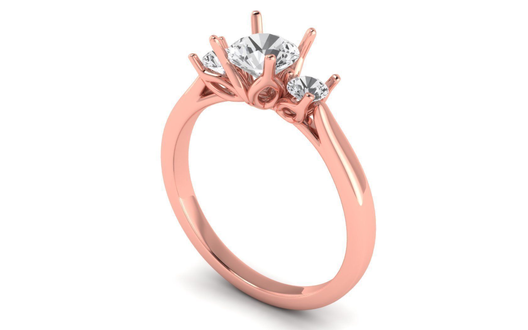 Three Stone Ring Wedding Engagement Women Ring 3D print model_2
