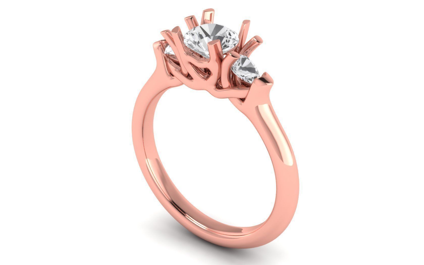 Three Stone Ring Wedding Engagement Women Ring 3D print model_1
