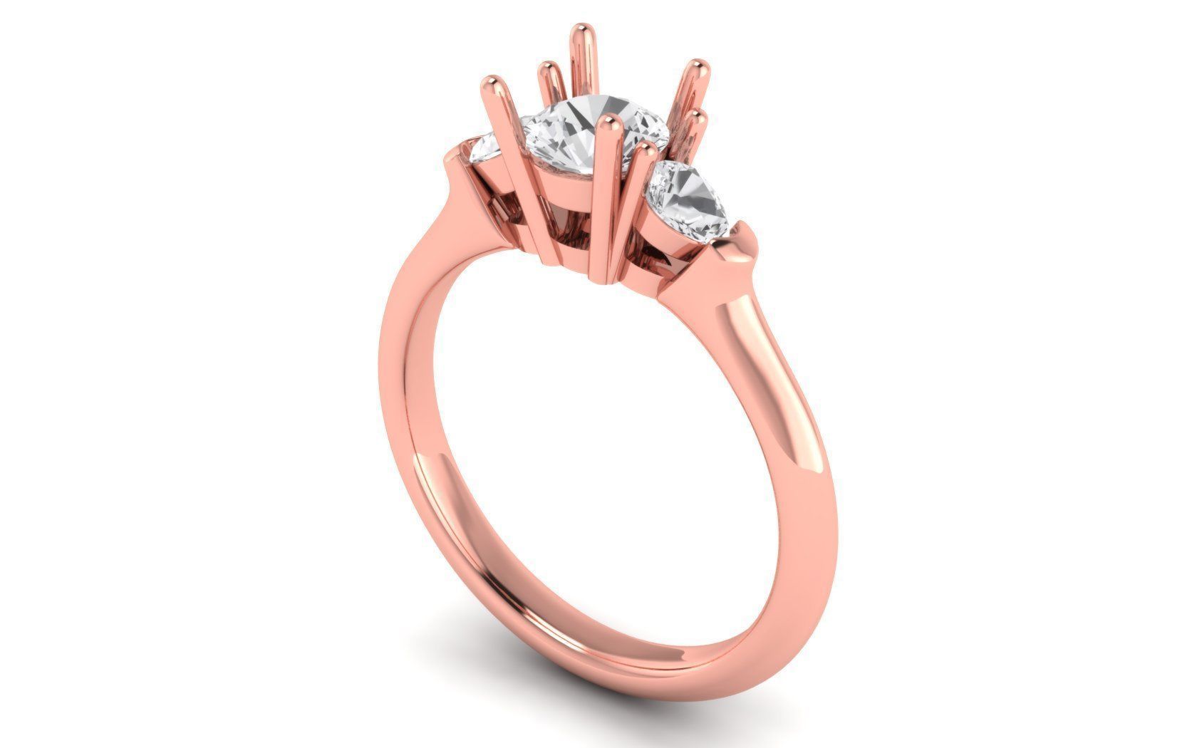 Three Stone Ring Wedding Engagement Women Ring 3D print model_1
