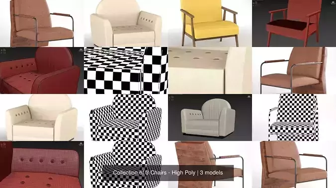 Collection of 3 Chairs - High Poly