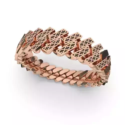 Gold Plated Cuban Link Cuff Bangle Stackable With Enamel Black 