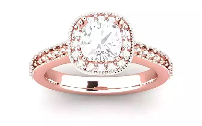  Wedding Engagement Women Cushion Stone Square Hole Ring 3D print model
