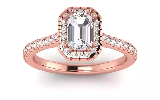 Solitaire Wedding Engagement Women Ring Emerald Stone Halo Ring