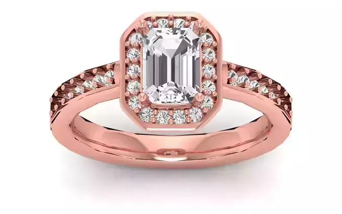 Solitaire Wedding Engagement Women Ring Emerald Stone Halo Ring