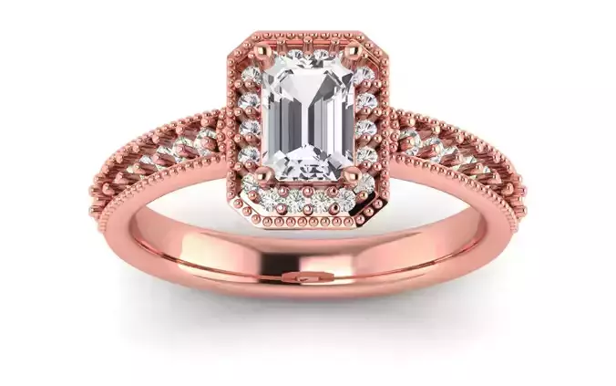 Solitaire Wedding Engagement Women Ring Emerald Stone Halo Ring