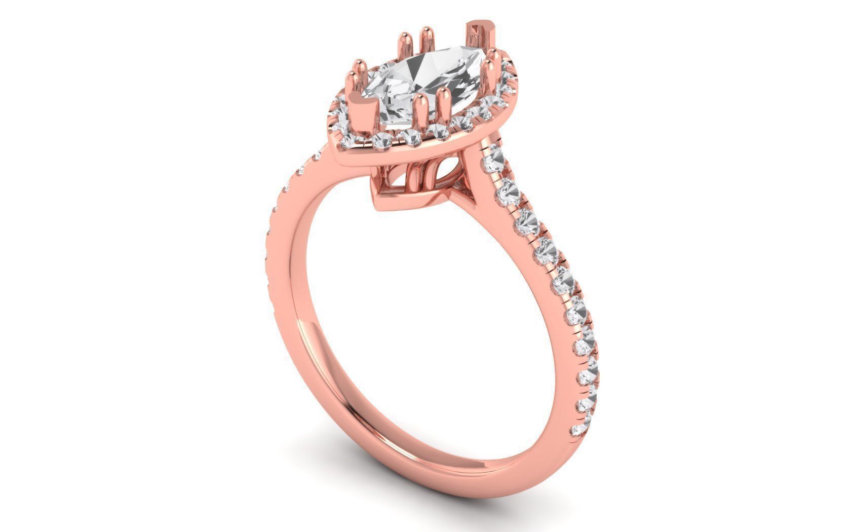 Solitaire Wedding Engagement Women Ring Marquise Stone Halo Ring 3D print model_1