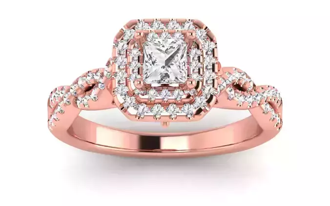 Wedding Engagement Women Ring Princess Stone Halo Twisted Ring