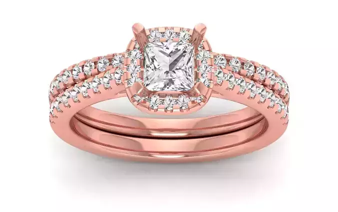  Solitaire Wedding Engagement Princess Stone Double Band Ring