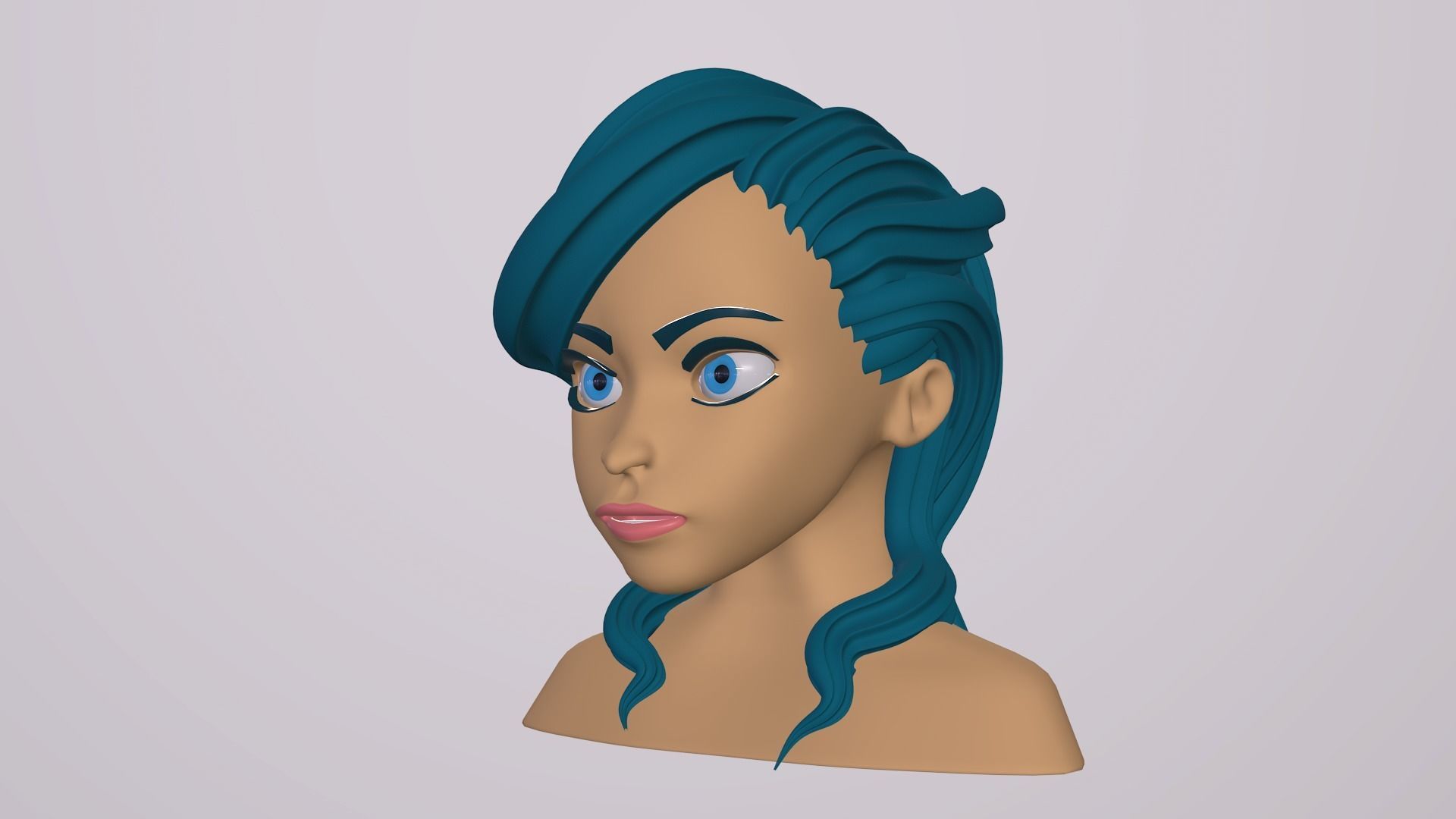 Female Head Stylized Base mesh with Hair in blender curve 2 Low-poly 3D model_13