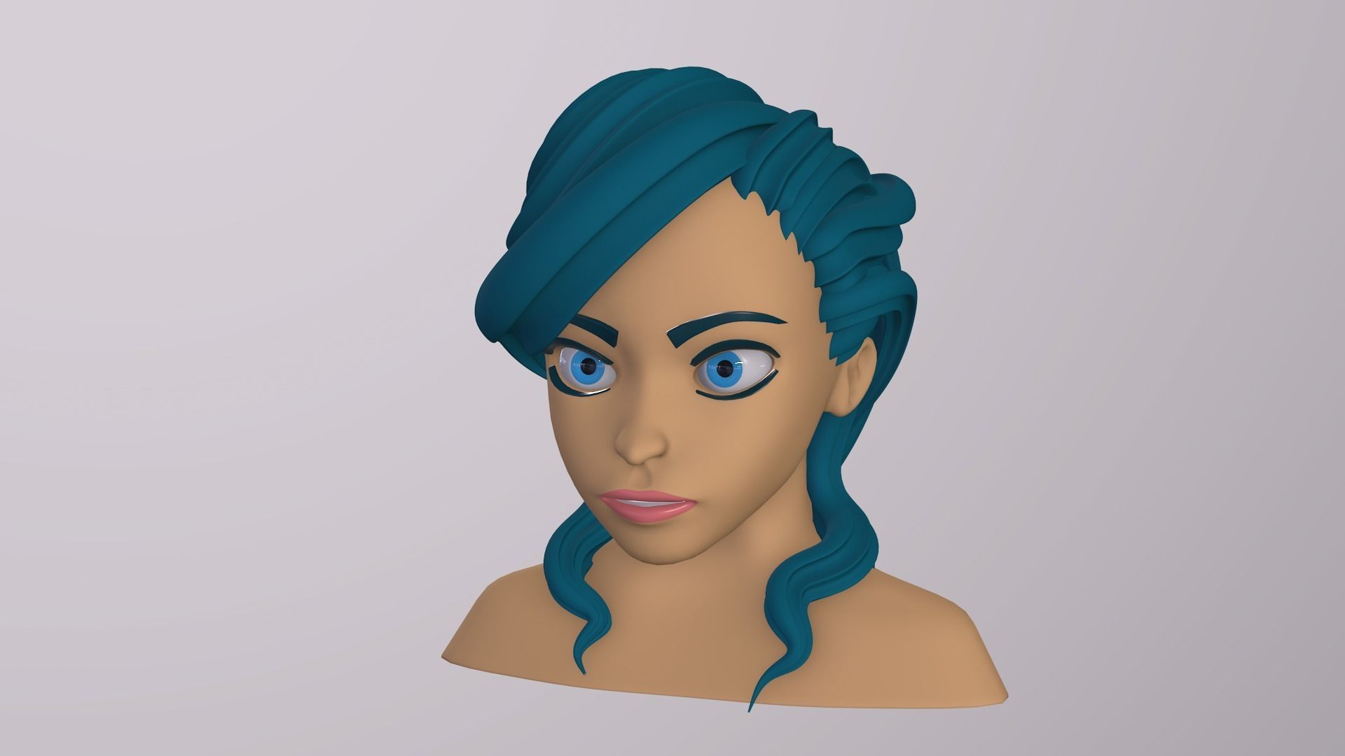 Female Head Stylized Base mesh with Hair in blender curve 2 Low-poly 3D model_14