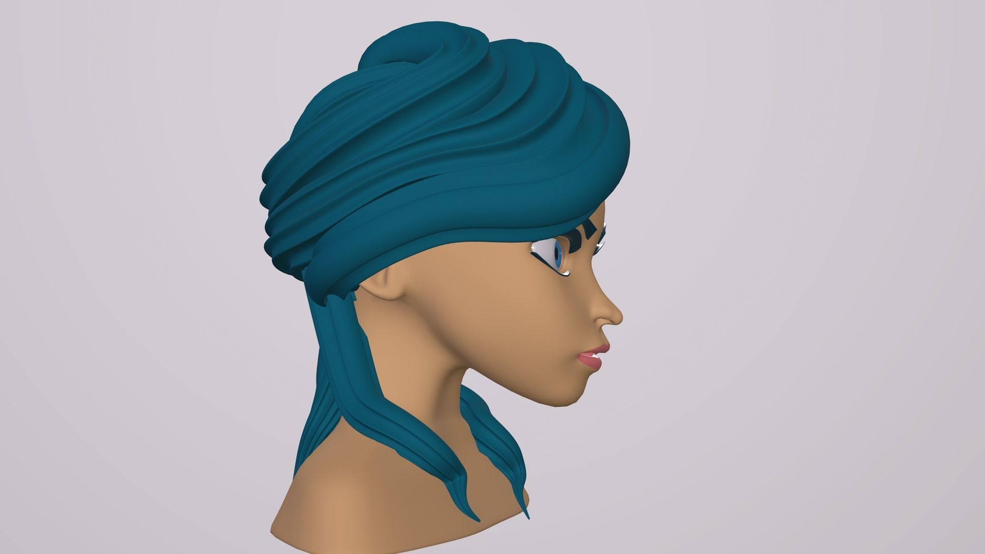 Female Head Stylized Base mesh with Hair in blender curve 2 Low-poly 3D model_6