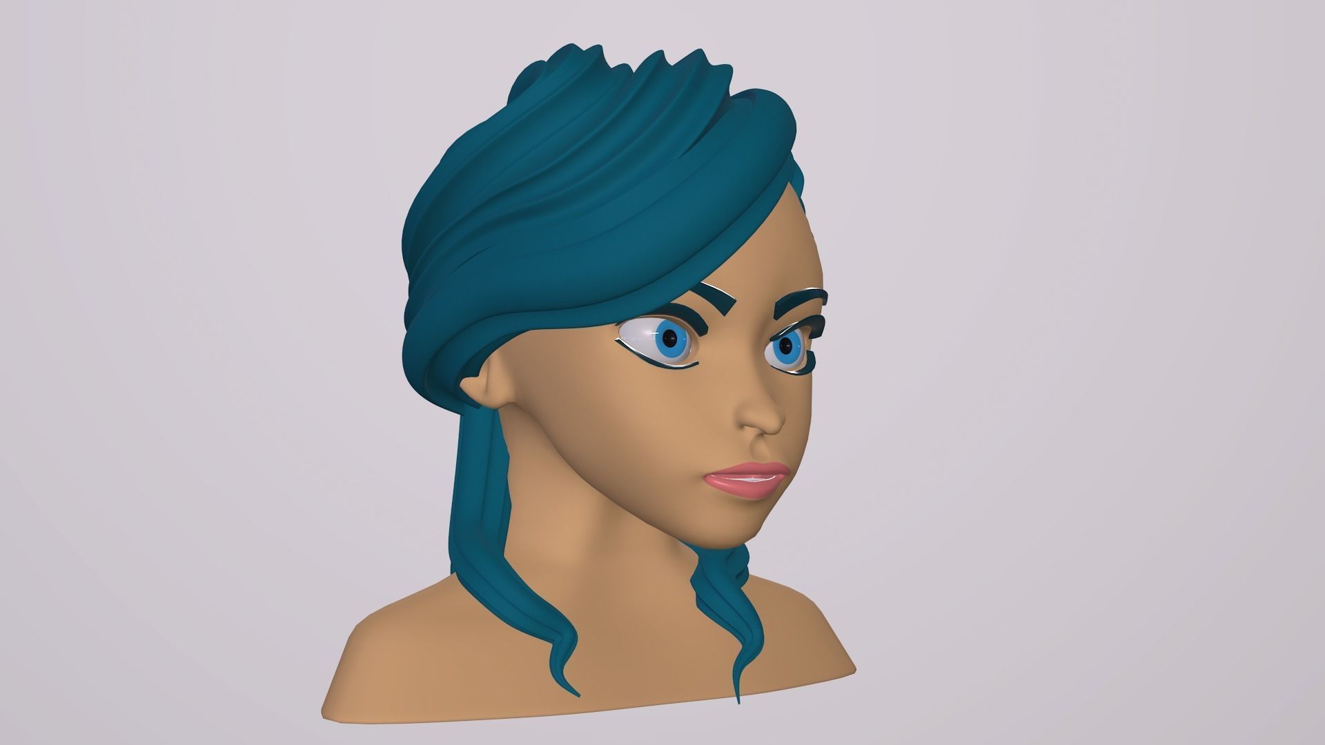 Female Head Stylized Base mesh with Hair in blender curve 2 Low-poly 3D model_5