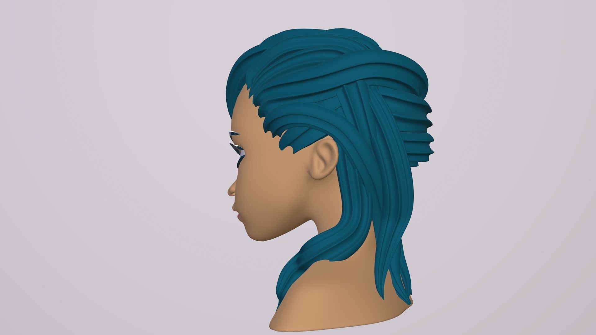Female Head Stylized Base mesh with Hair in blender curve 2 Low-poly 3D model_11