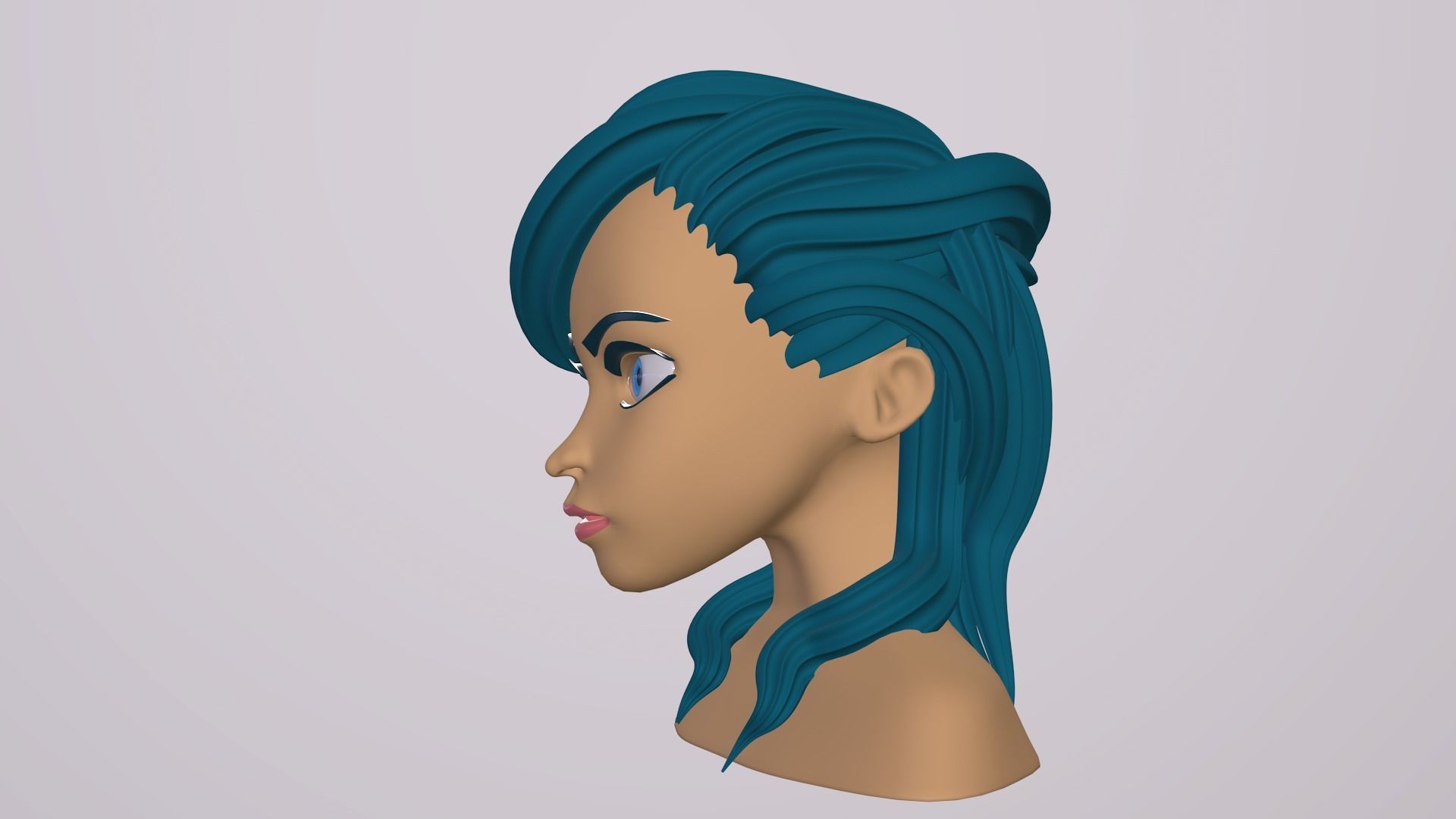 Female Head Stylized Base mesh with Hair in blender curve 2 Low-poly 3D model_12
