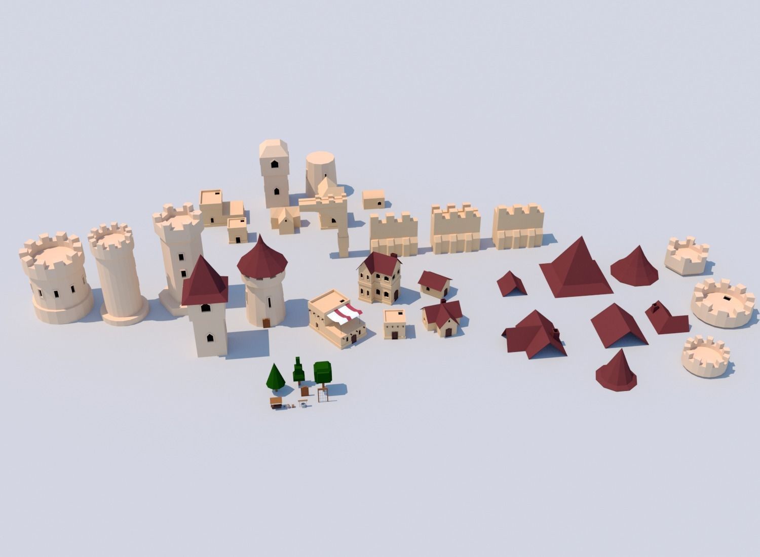Low poly Mobile game CASTLE ASSET Low-poly 3D model_7