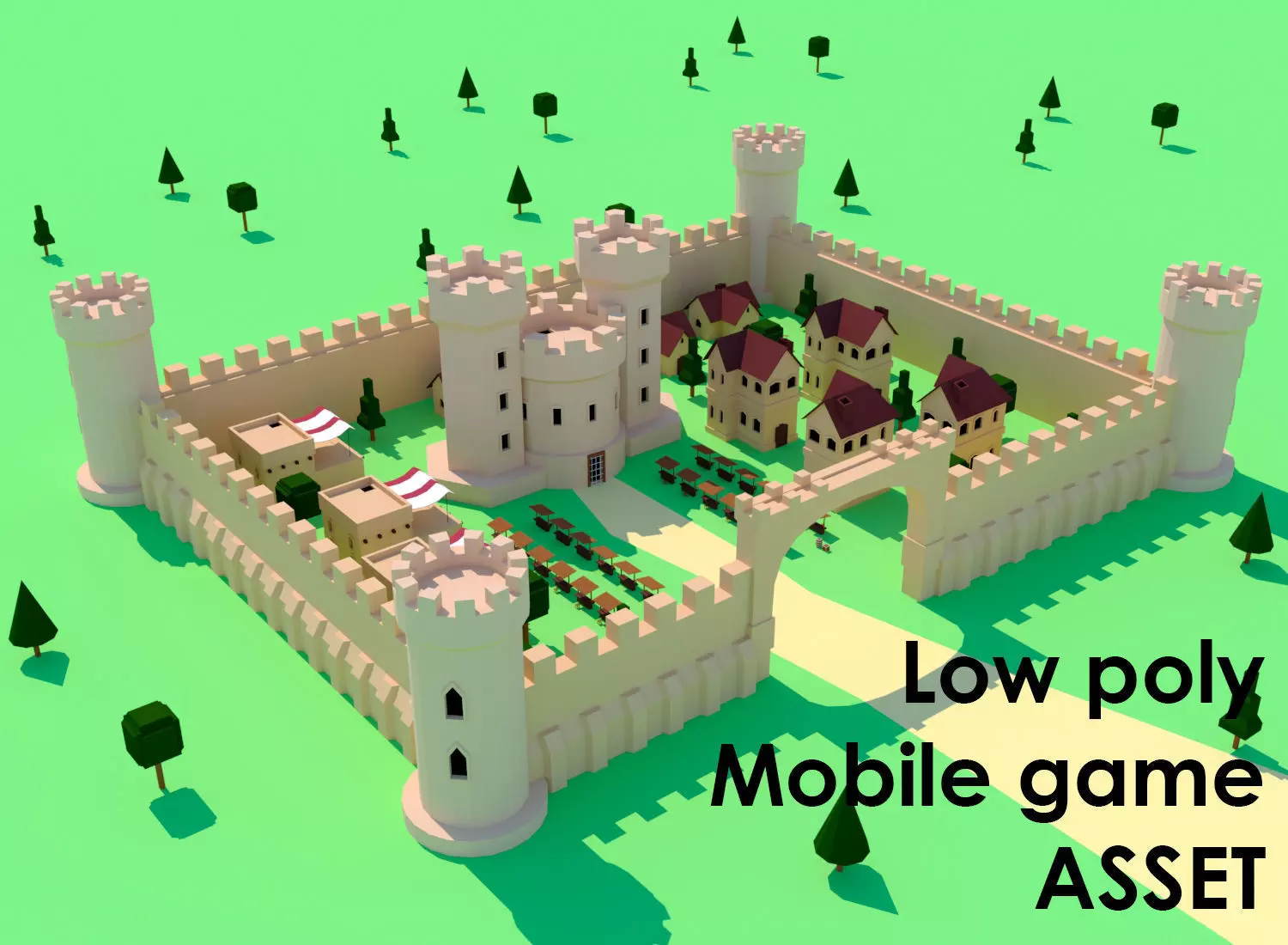 Low poly Mobile game CASTLE ASSET Low-poly 3D model_0