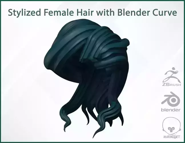 Stylize Hair with Blender curve 2 Low-poly 3D model