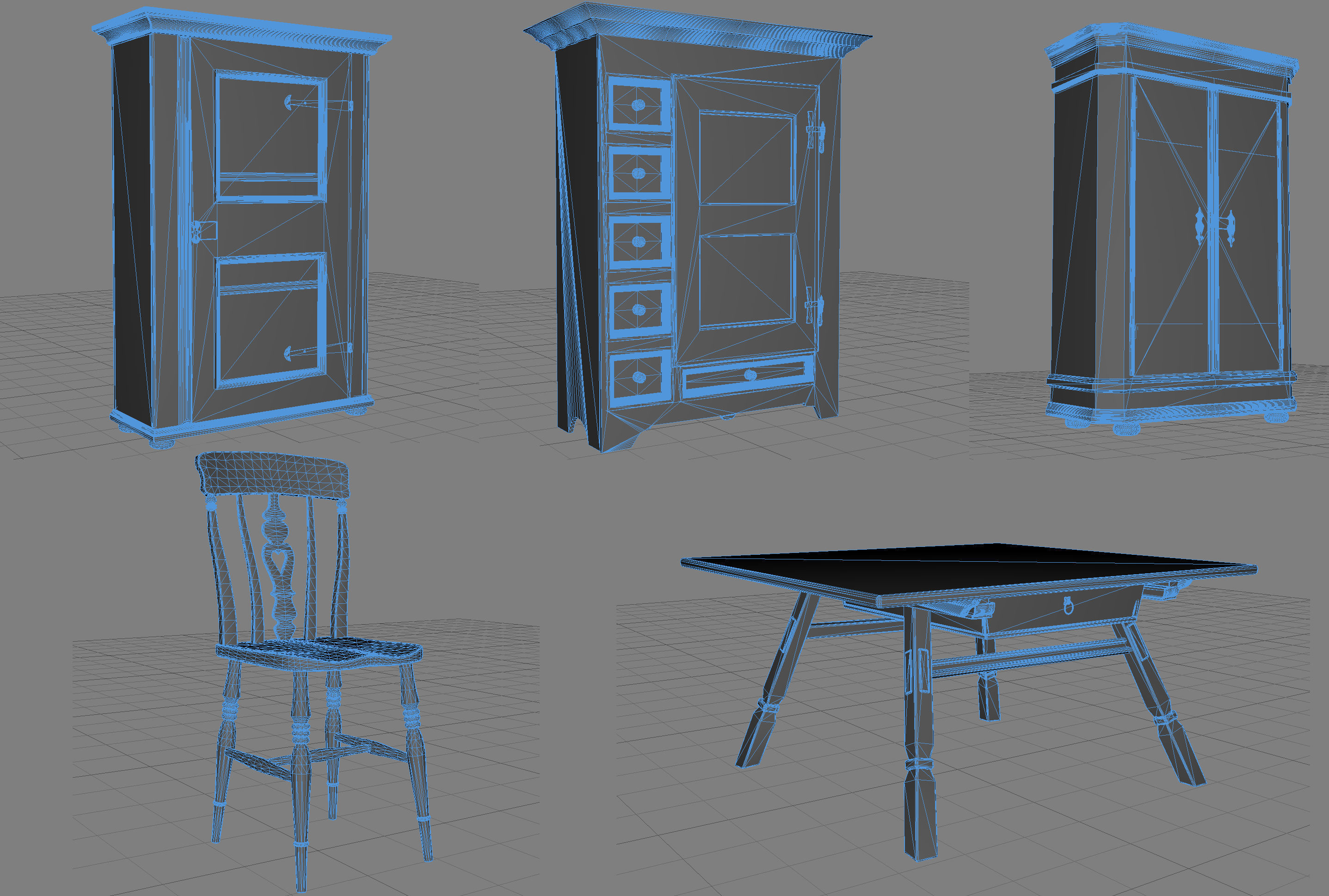 Old Vintage Furniture Pack Low-poly 3D model_9