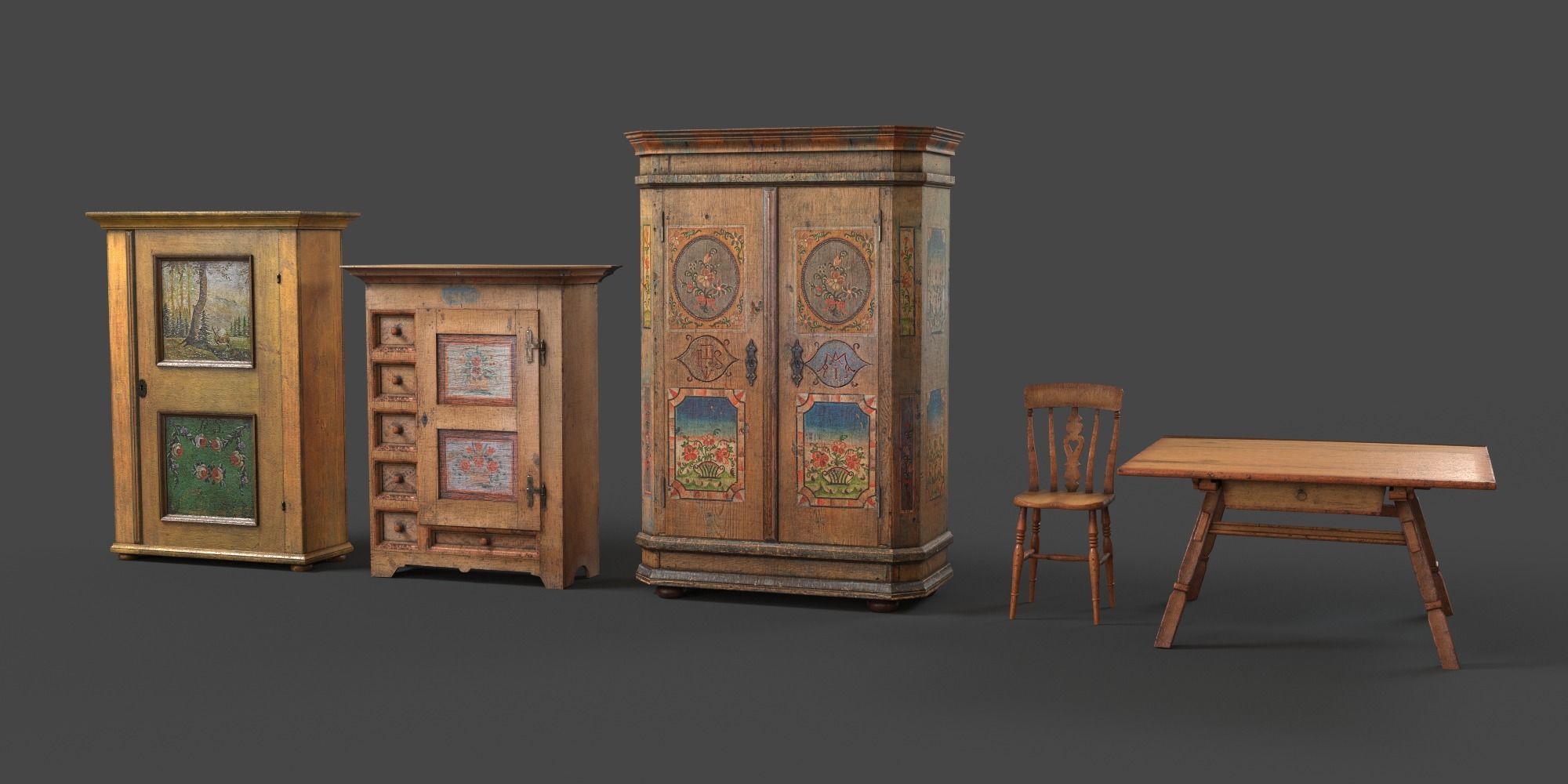 Old Vintage Furniture Pack Low-poly 3D model_2