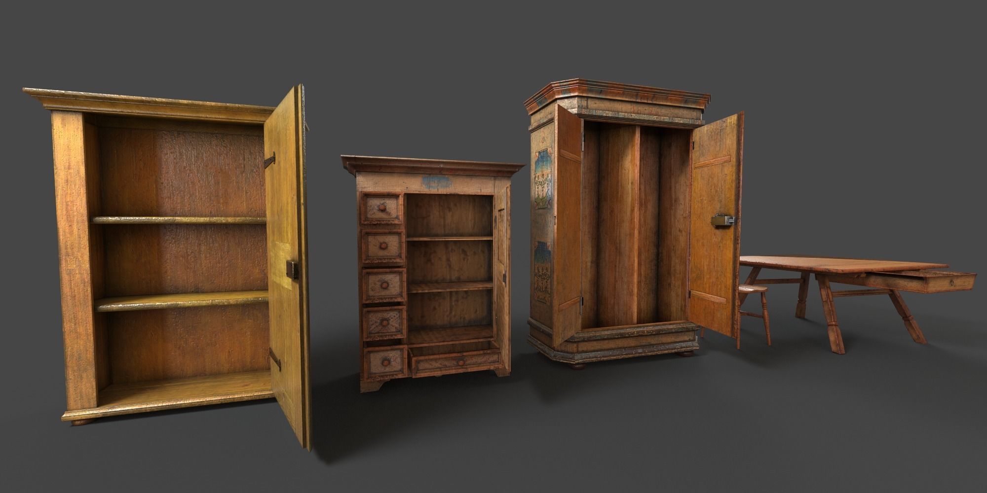 Old Vintage Furniture Pack Low-poly 3D model_8
