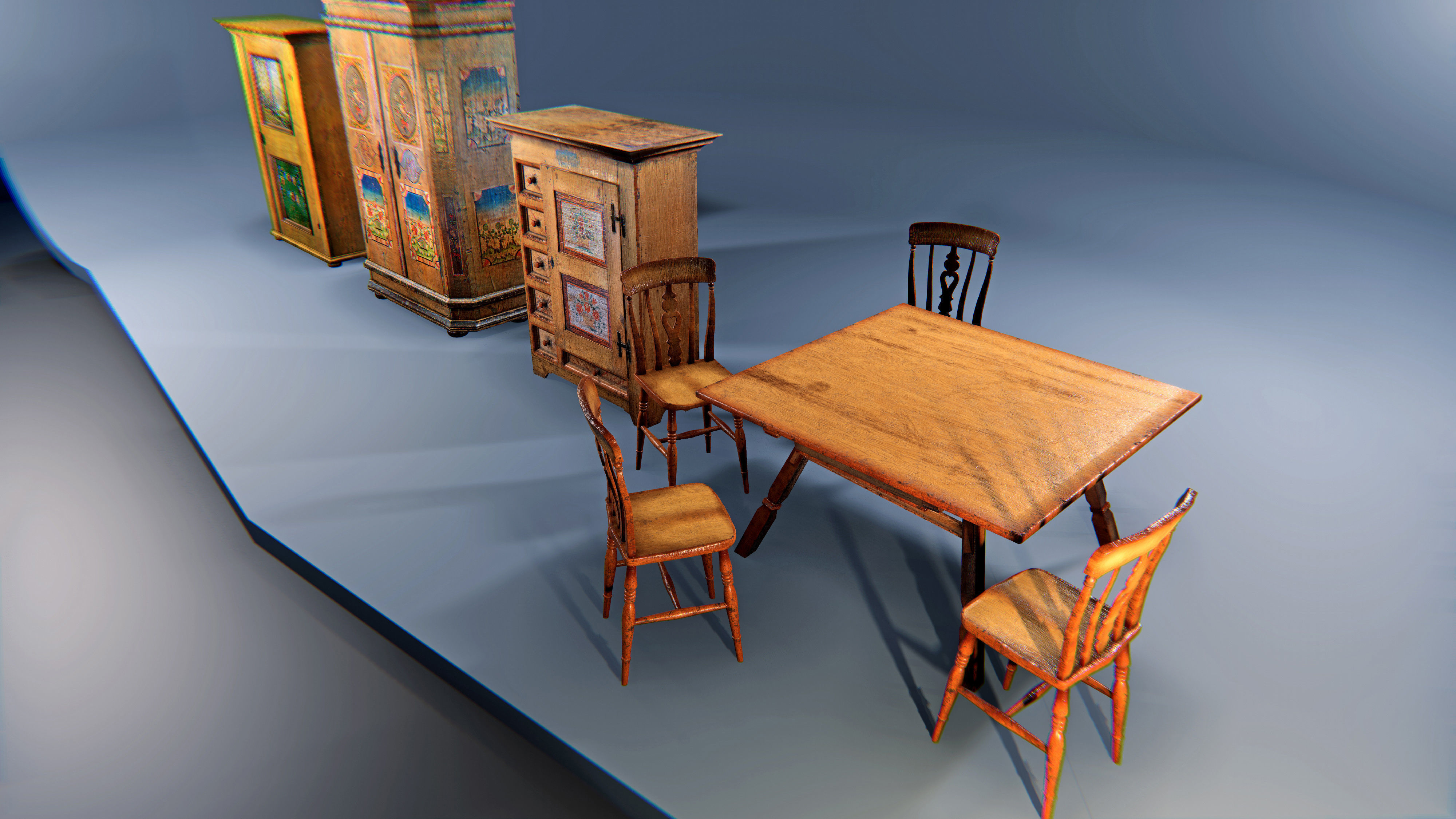 Old Vintage Furniture Pack Low-poly 3D model_11