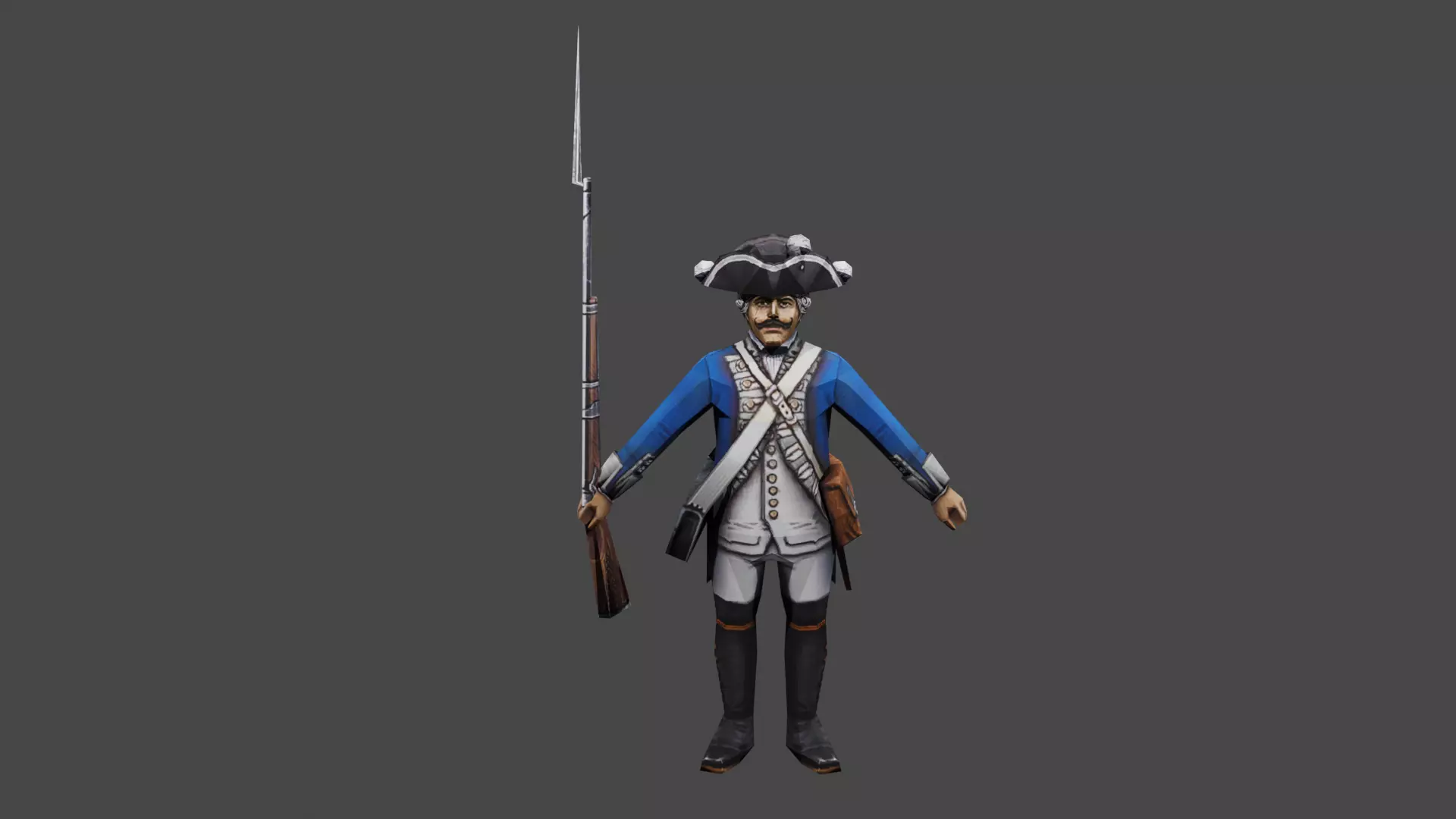 Prussia musketeer 18th Low-poly 3D model_0
