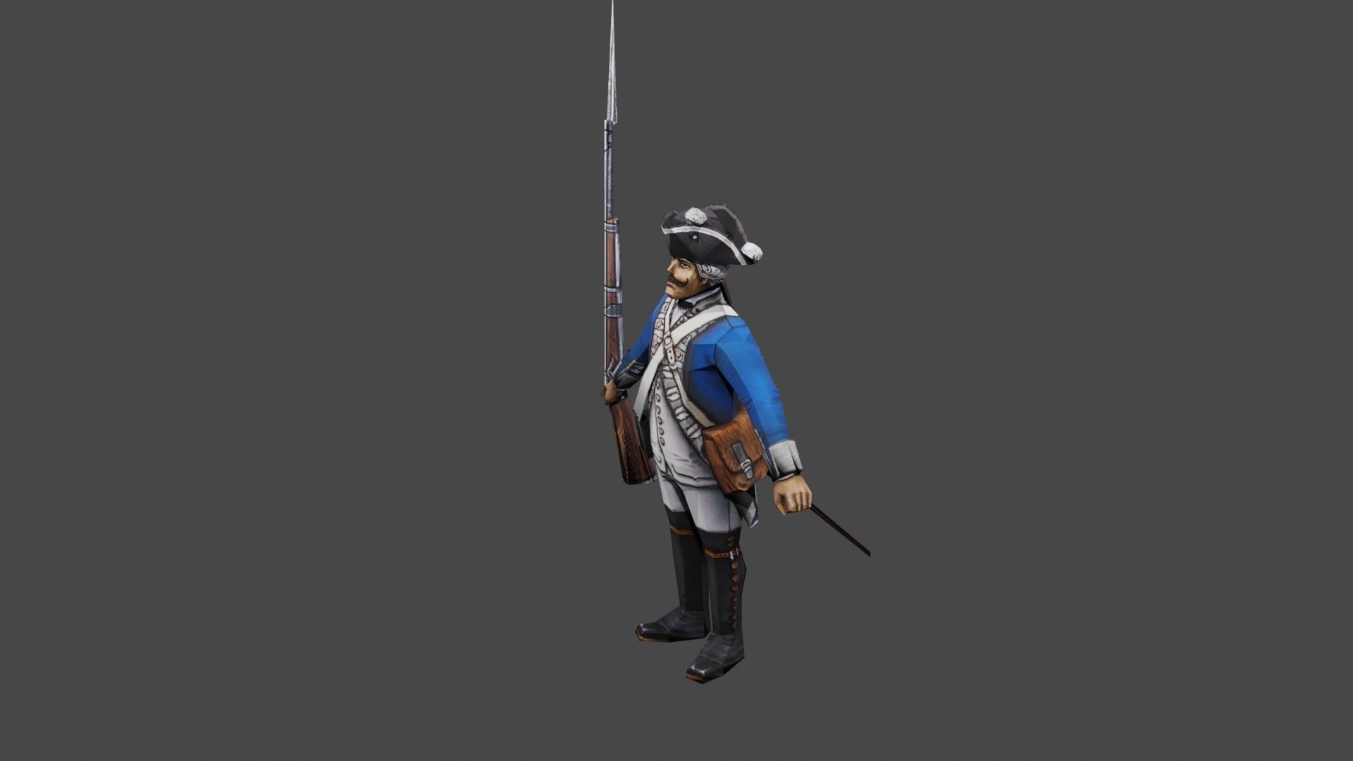 Prussia musketeer 18th Low-poly 3D model_3
