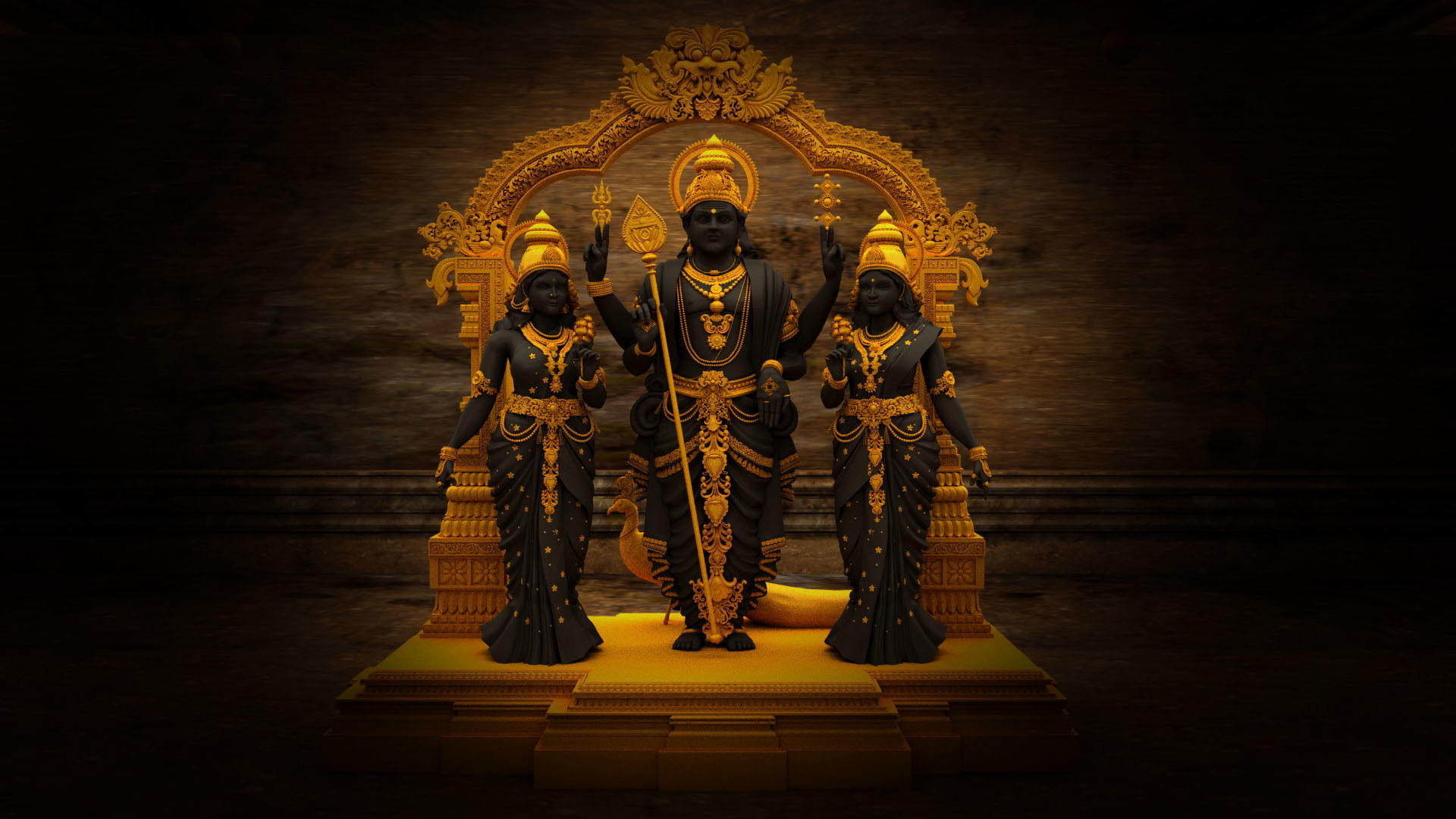 god murugan temple interior 3D model_1