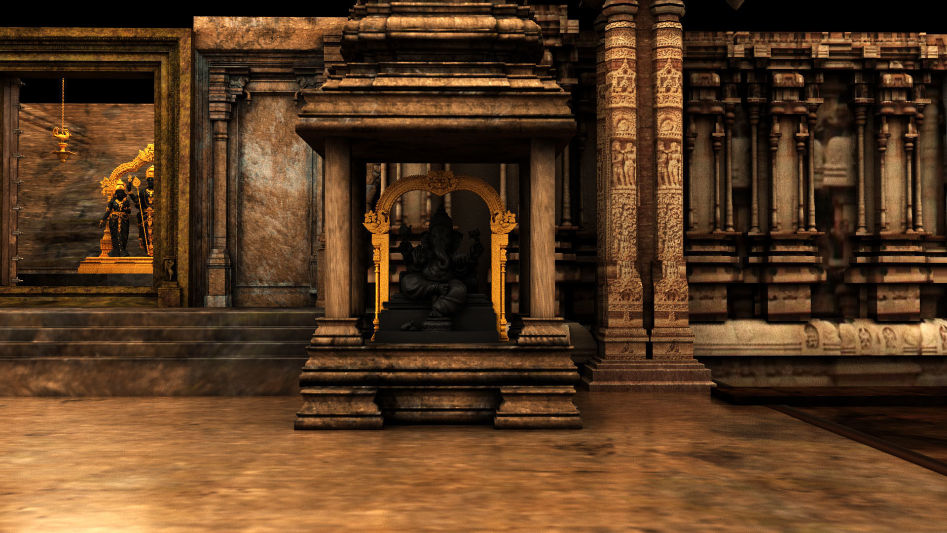 god murugan temple interior 3D model_6