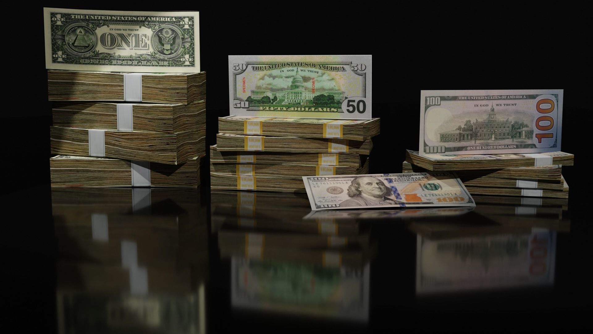 the money stack of dollar bills Free low-poly 3D model_1