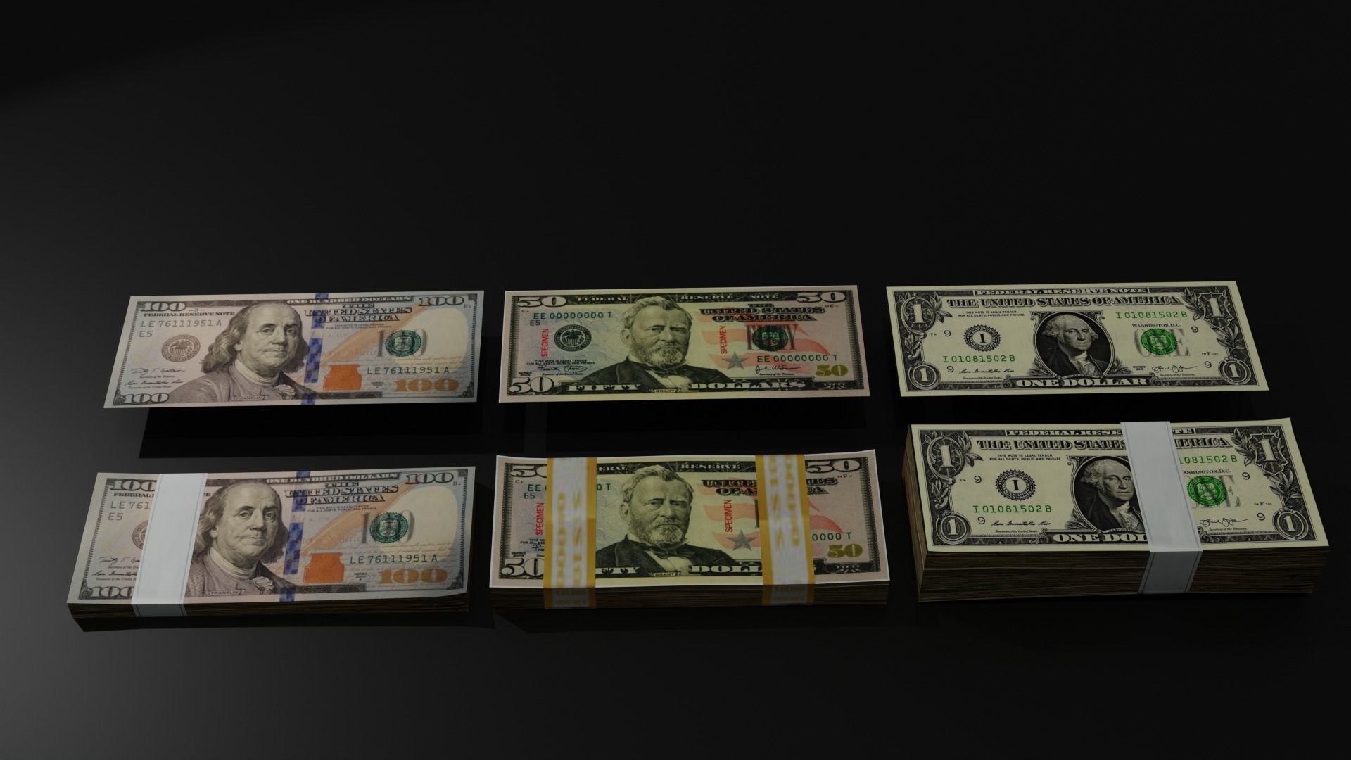 the money stack of dollar bills Free low-poly 3D model_3