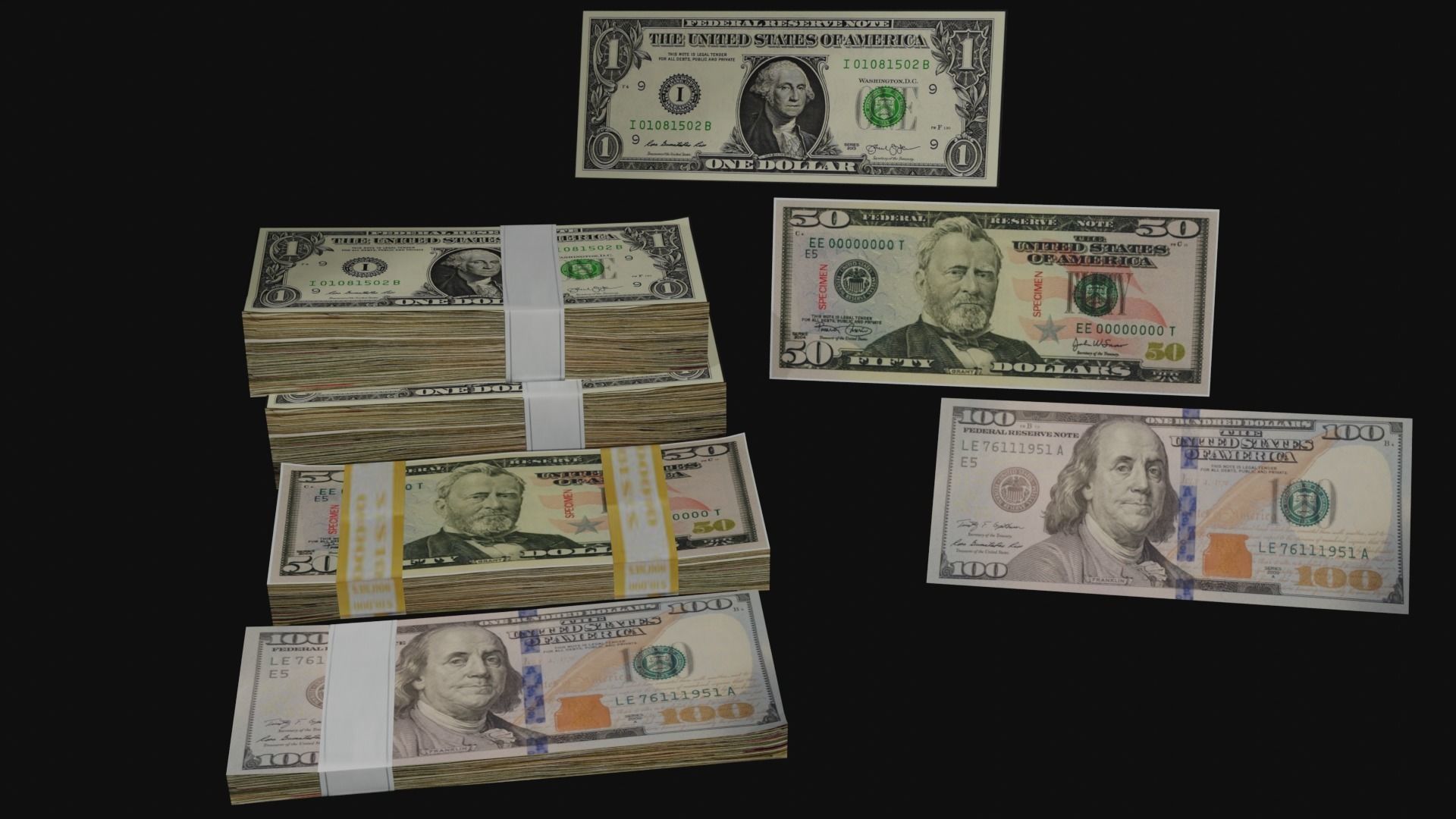 the money stack of dollar bills Free low-poly 3D model_2