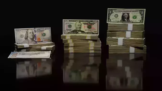 the money stack of dollar bills Free low-poly 3D model