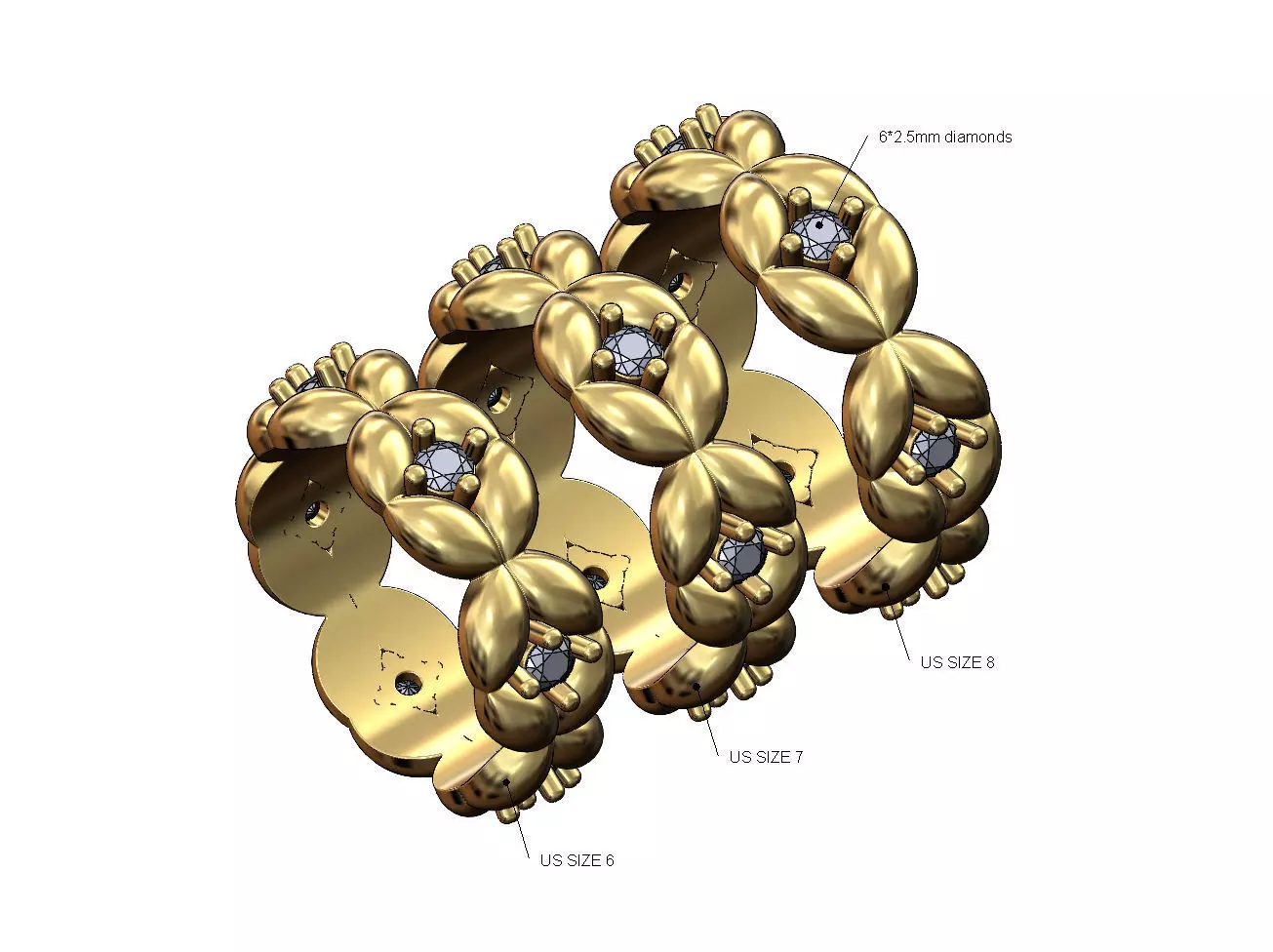 Diamond eternity grain bead pattern band US sizes 6 7 8 3D print model_0