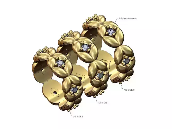 Diamond eternity grain bead pattern band US sizes 6 7 8 3D print model