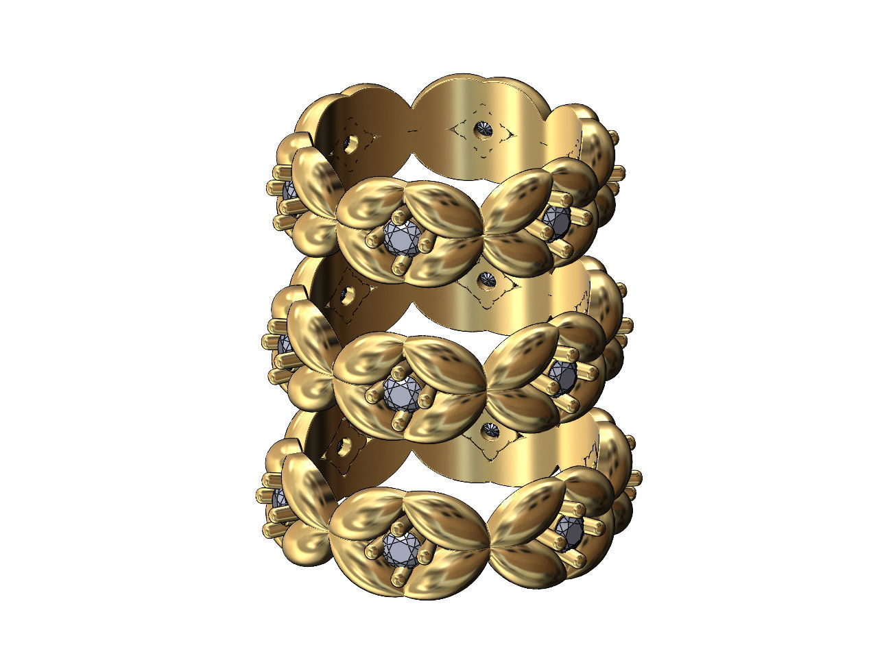 Diamond eternity grain bead pattern band US sizes 6 7 8 3D print model_3