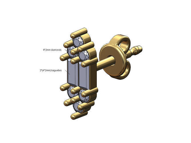 Baguettes and cluster ends diamond stud earring 3D print model