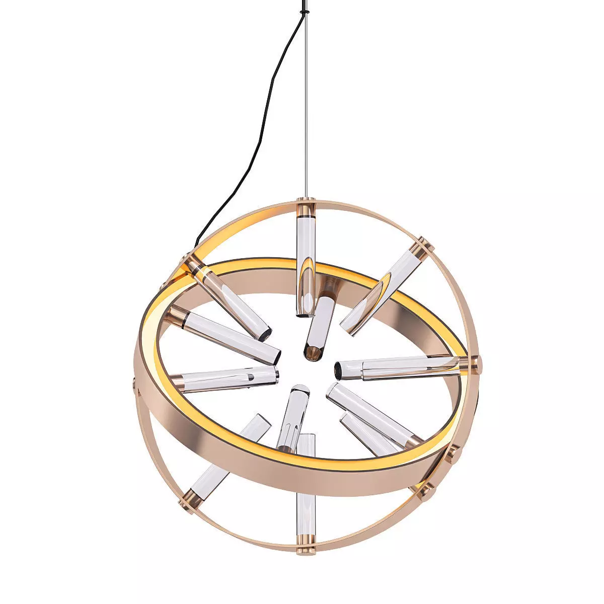 Globo circular pendant light in brass and gold 3D model