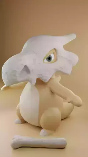 Realistic Cubone pokemon with head and bone Low-poly 3D model