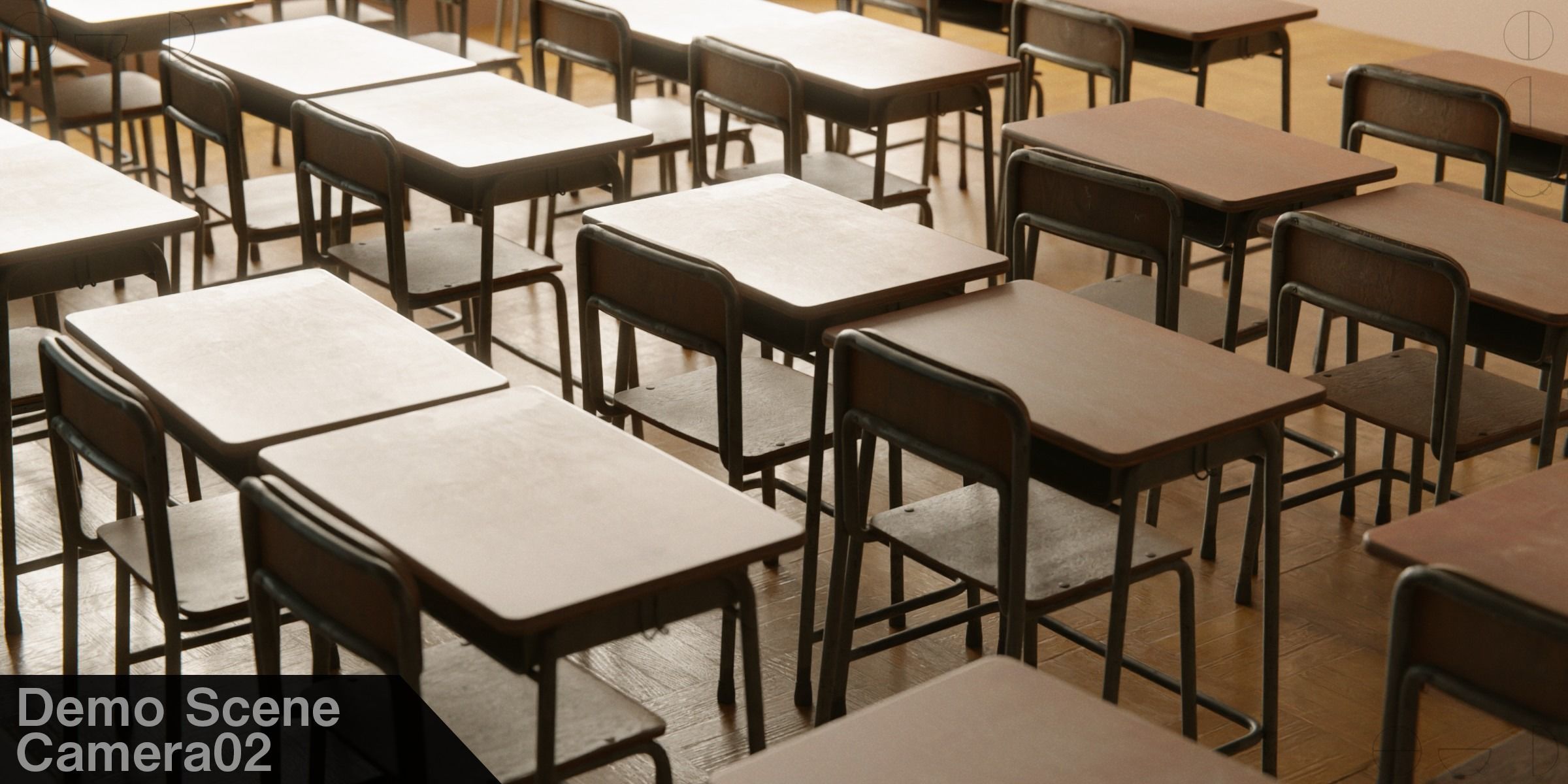 Japanese School Desk and Chair with Blender Demo scene 3D model_7