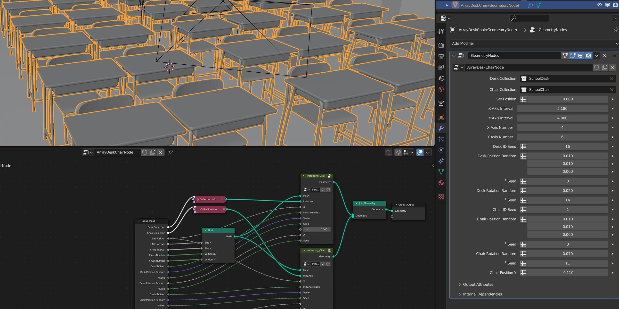 Japanese School Desk and Chair with Blender Demo scene 3D model_12