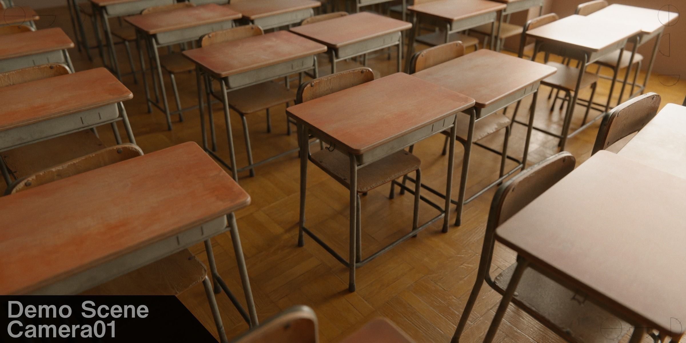 Japanese School Desk and Chair with Blender Demo scene 3D model_6