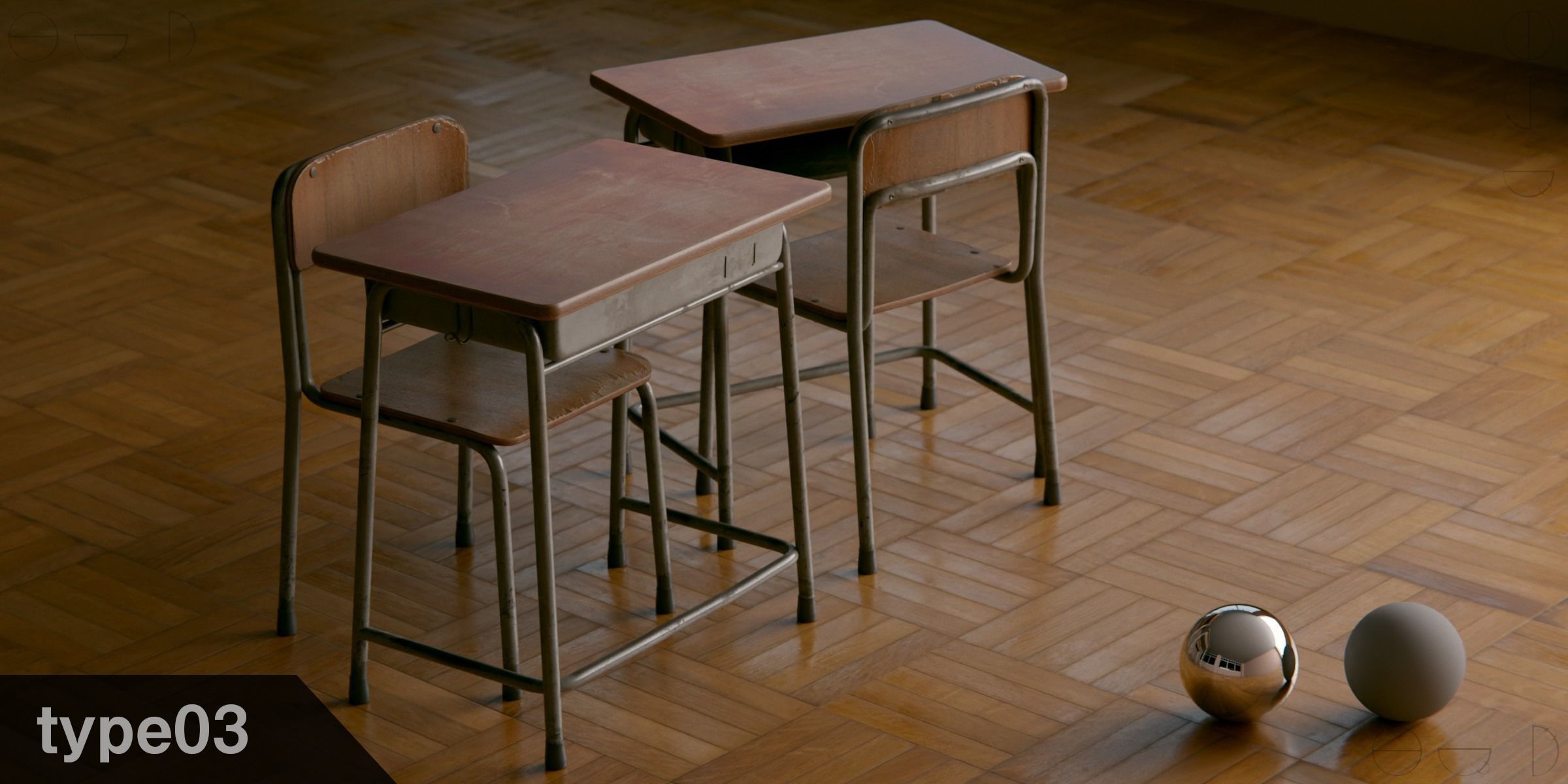 Japanese School Desk and Chair with Blender Demo scene 3D model_4