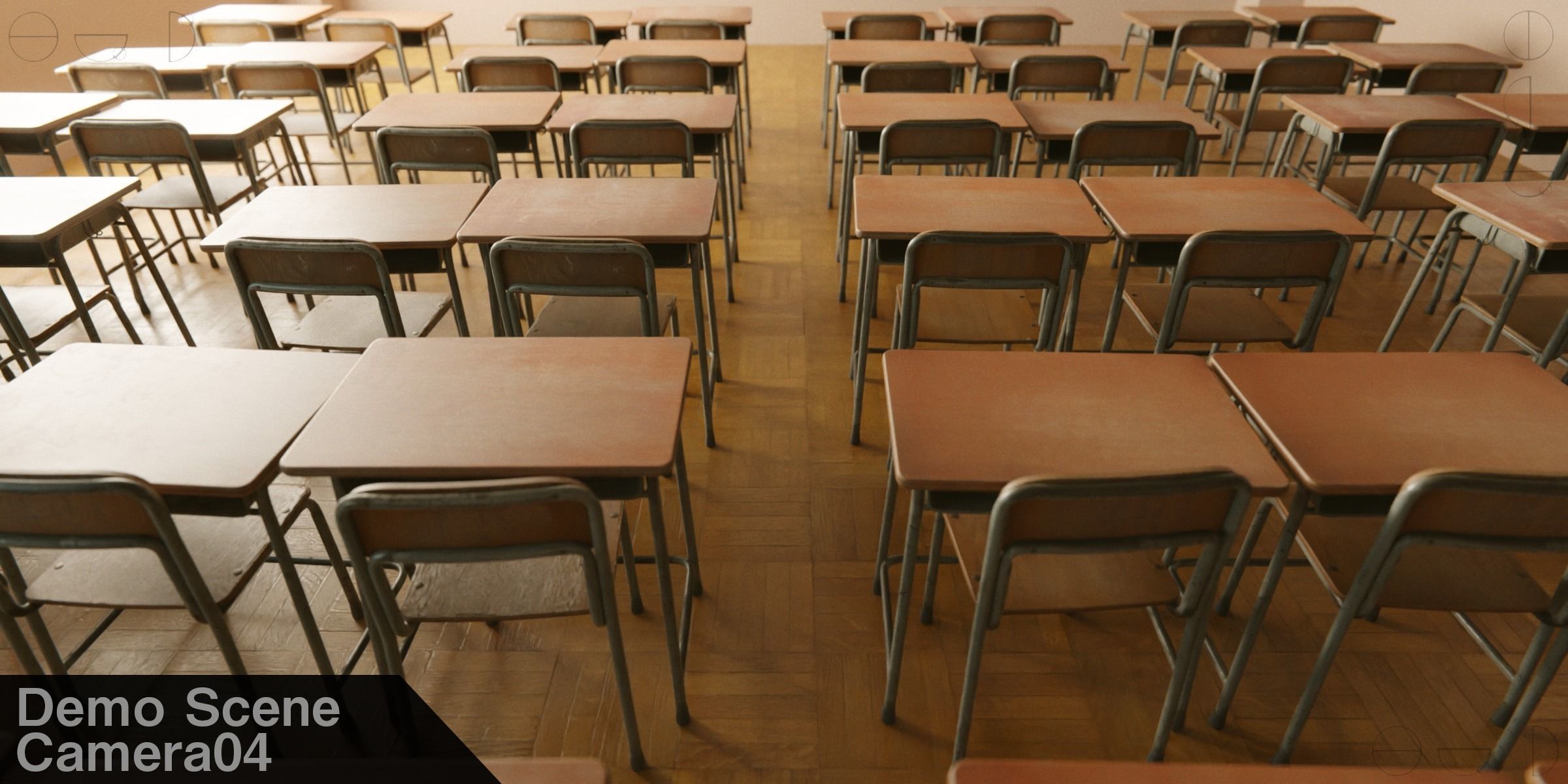 Japanese School Desk and Chair with Blender Demo scene 3D model_9