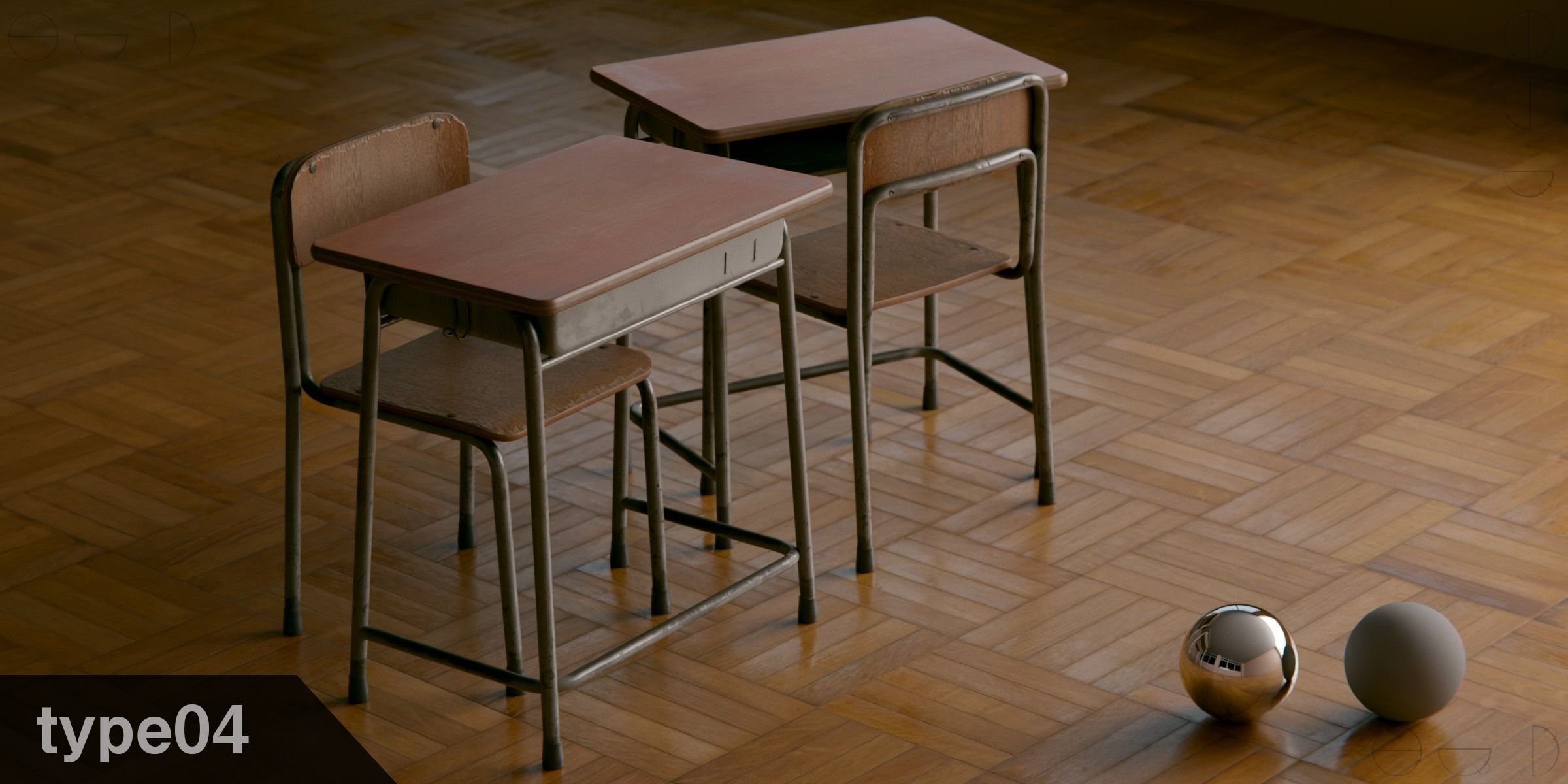 Japanese School Desk and Chair with Blender Demo scene 3D model_5